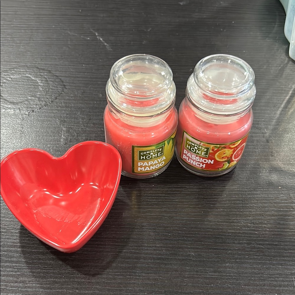 Red Heart Bowl and Candle Set